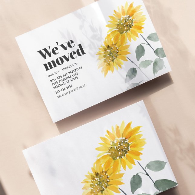 We've Moved Sunflower Moving Announcement (Sunflower Watercolor Floral Moving Announcement)