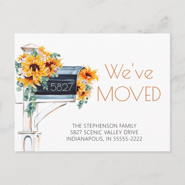 We've Moved Sunflowers Eucalyptus Mailbox Announcement Postcard (Front)