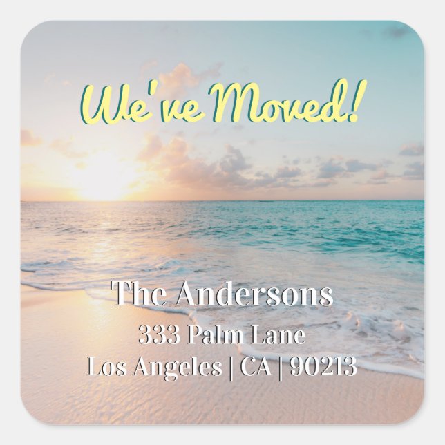 We've Moved, Sunset Beach, Return Address Square Sticker (Front)