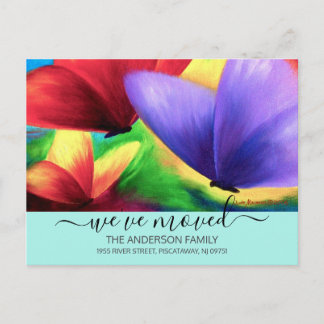 We've Moved Teal Moving Announcement Butterfly Postcard