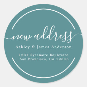 We've Moved Teal New Address Classic Round Sticker