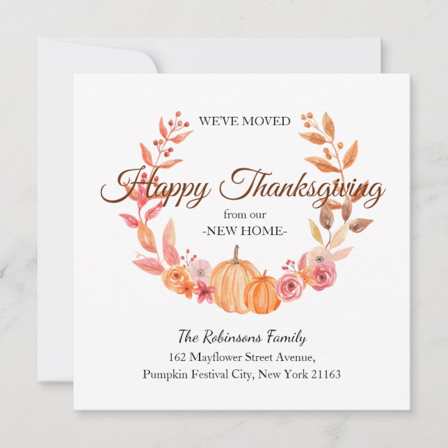 We've Moved Thanksgiving Wreath New Home Moving Announcement (Front)