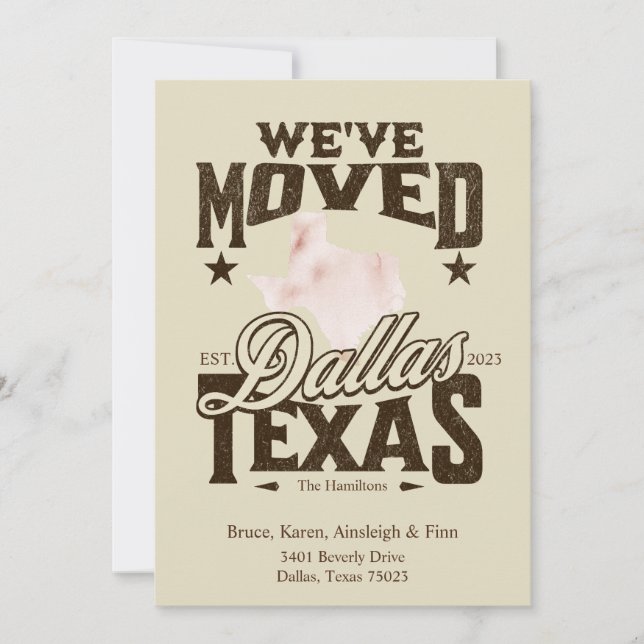 We've Moved to Dallas Texas Announcement  (Front)