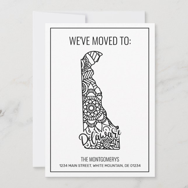 We've Moved To Delaware State Floral Mandala Home Announcement (Front)