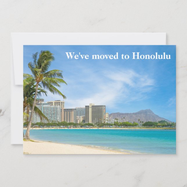 We've Moved to Honolulu Beach Photo Custom Moving Announcement (Front)