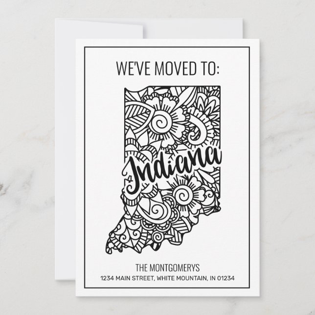We've Moved To Indiana State Floral Mandala Home Announcement (Front)