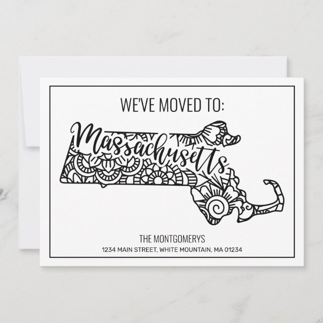 We've Moved To  Massachusetts State Floral Mandala Announcement (Front)