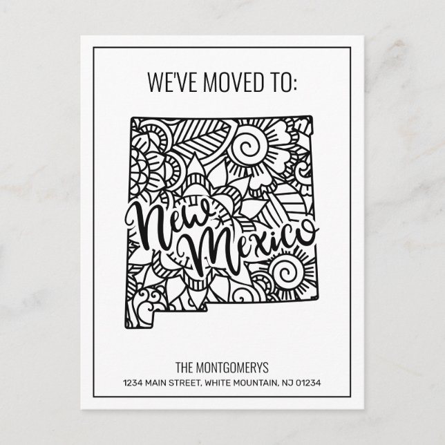 We've Moved To New Mexico State Floral Mandala Announcement Postcard (Front)