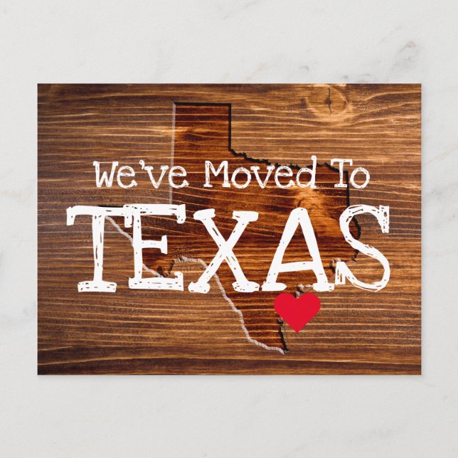 We've Moved to Texas Wood Cut Red Heart Postcard (Front)
