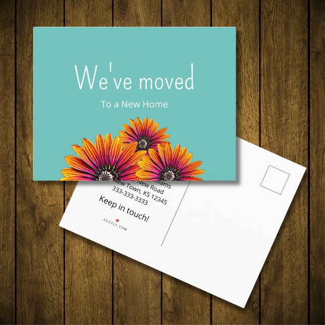 We've Moved Trendy Daisies Whimsical Teal Announcement Postcard (Creator Uploaded)