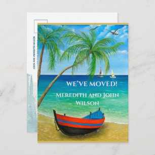 We've Moved Tropical Beach Ocean Palms Move Announcement Postcard