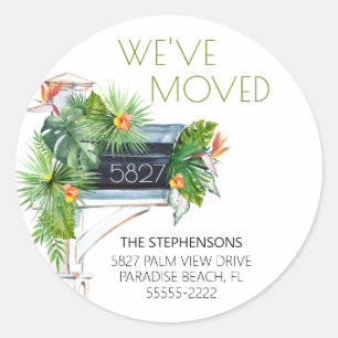 We've Moved Tropical Mailbox Return Address Classi Classic Round Sticker