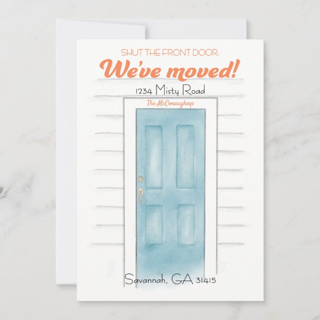 We've Moved Tropical Shut Door Announcement Card (Front)