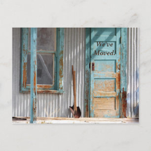 We've Moved Turquoise Door Shovel New Address Card