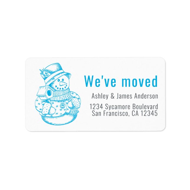 We've Moved Vintage Christmas Snowman New Address  Label (Front)