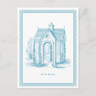 We've Moved Vintage House Postcard Blue