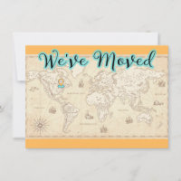 We've Moved Vintage World Map Icon Announcement