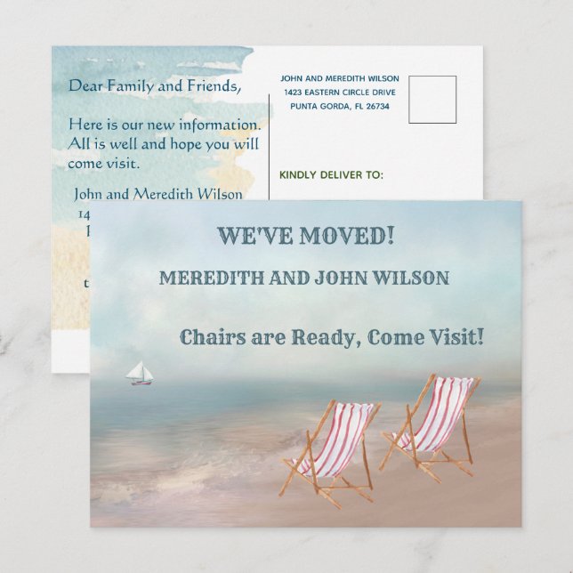 We've Moved Watercolor Beach Move  Announcement Postcard (Front/Back)