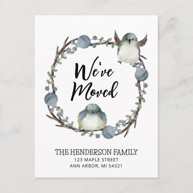 We've Moved Watercolor Birds Moving Announcement Postcard (Front)