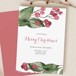 We've Moved Watercolor Botanical Christmas Holiday Card