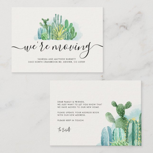 We've Moved Watercolor Cacti Address Change Moving Card (Front/Back)