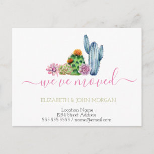 We've moved Watercolor Cactus Announcement Postcard