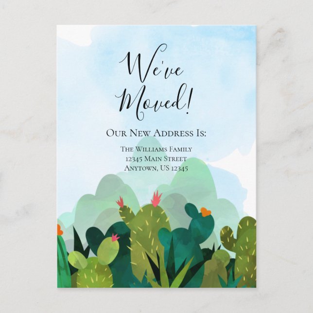We've Moved Watercolor Cactus Cacti Moving Postcard (Front)