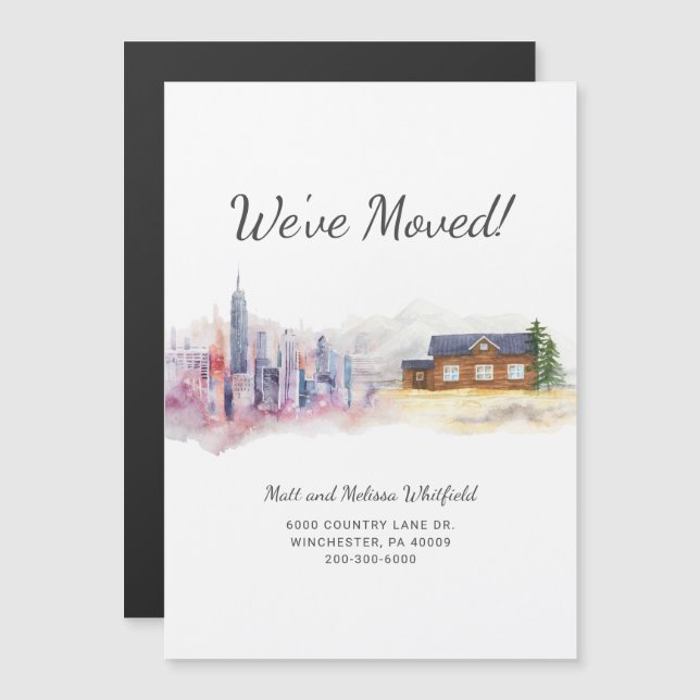 We've Moved Watercolor Change of Address Moving Magnetic Invitation (Front/Back)