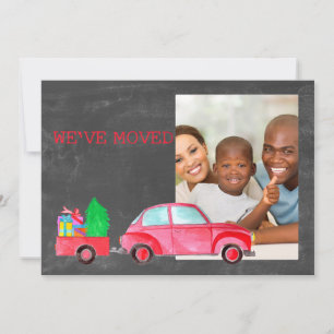 We've Moved watercolor Christmas Car photo card