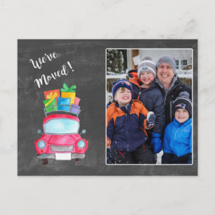 We've Moved watercolor Christmas Car photo card