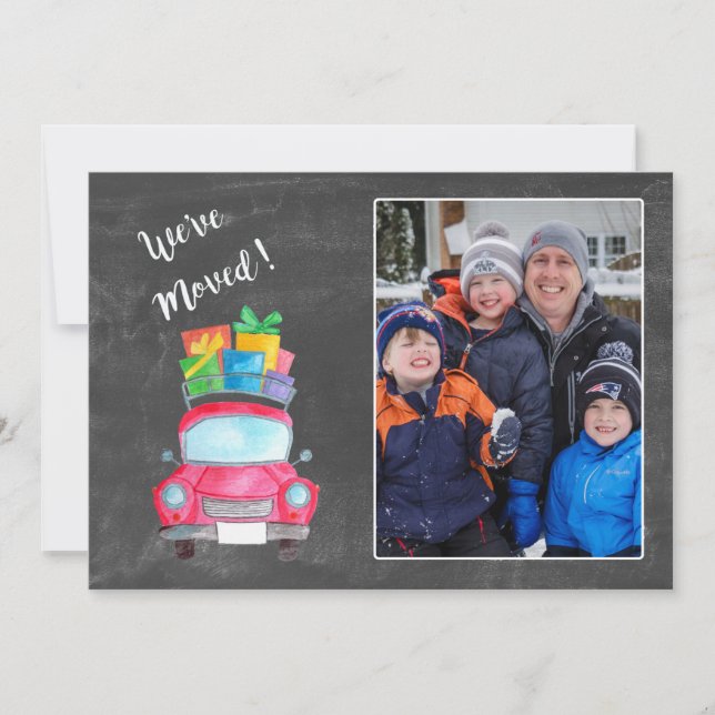 We've Moved watercolor Christmas Car photo card (Front)