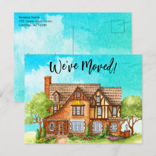 Weve Moved Watercolor Cottage Moving Announcement Postcard