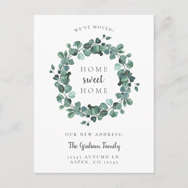 We've Moved Watercolor Eucalyptus Announcement Postcard (Front)