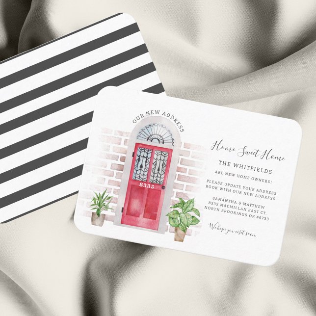 We've Moved Watercolor Moving Announcement (Boho Red Door Change of Address Announcement)