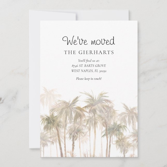 We've Moved Watercolor Palm Trees Moving Announcement (Front)