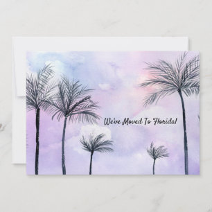 We've Moved Watercolor Palm Trees Sunset Invitation