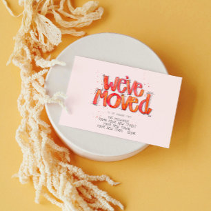 We've Moved Watercolor Red Orange Lettering Enclosure Card