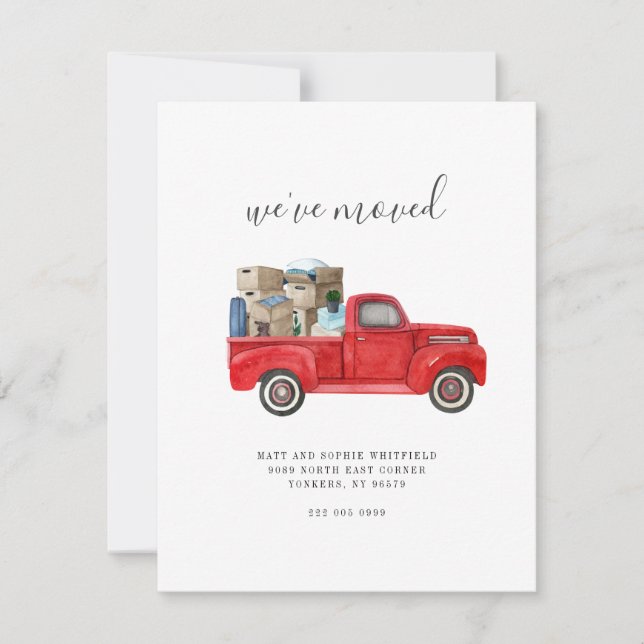 We've Moved Watercolor Red Truck Moving (Front)