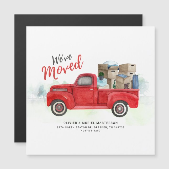 Weve Moved Watercolor Red Truck New Address Moving (Front/Back)