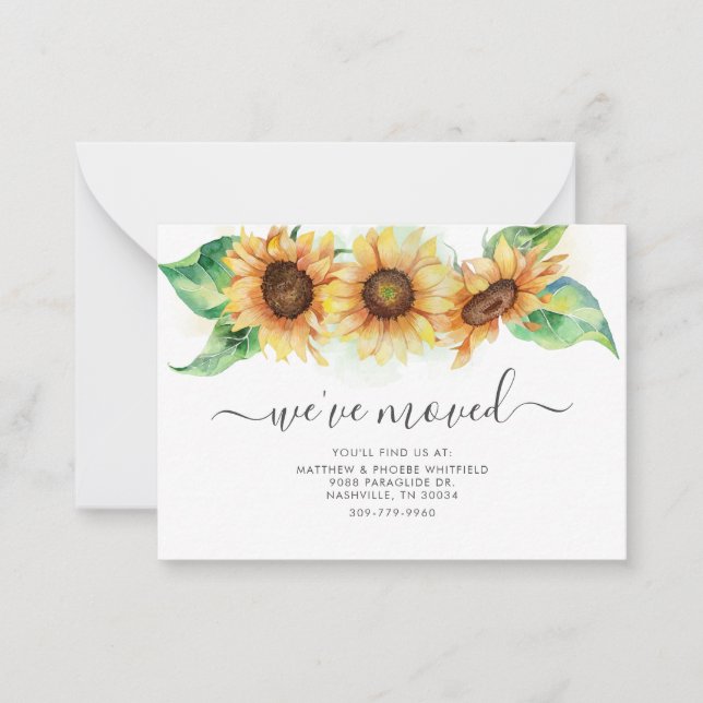 We've Moved Watercolor Sunflower Moving Card (Front)