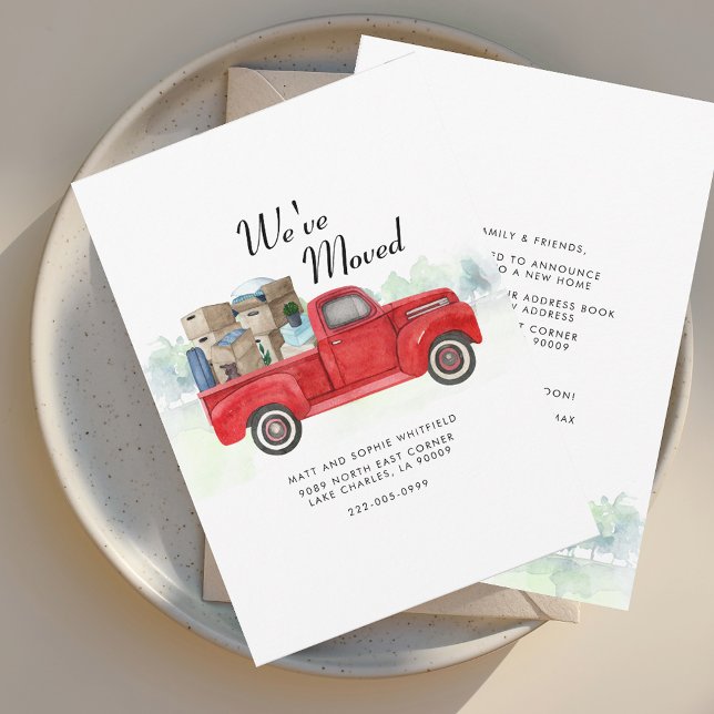 We've Moved Watercolor Truck Moving Announcement (We've Moved Change of Address Red Truck Watercolor Moving Announcement)