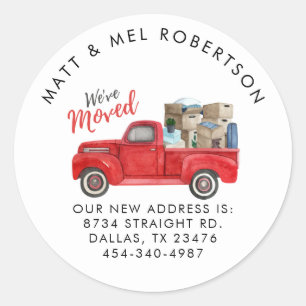 We've Moved Watercolor Vintage Red Truck Classic Round Sticker