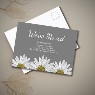 We've Moved White Daisies Rustic Grey New Home Announcement Postcard