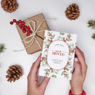 We've Moved Winter Pine Red Berry Announcement Postcard