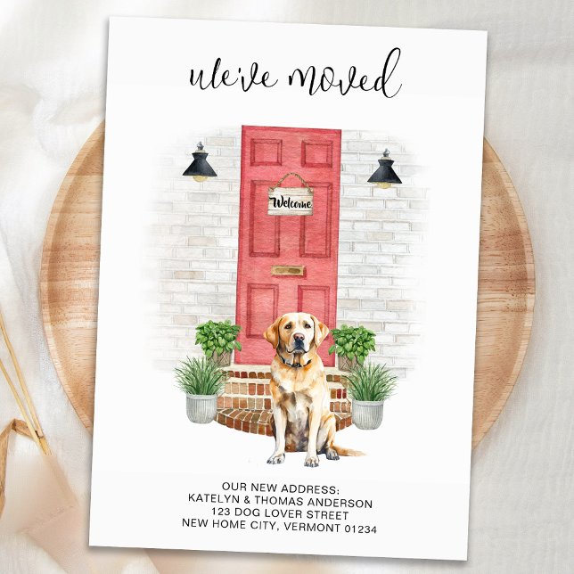 We've Moved Yellow Labrador Red Door Dog Moving Announcement Postcard (Creator Uploaded)