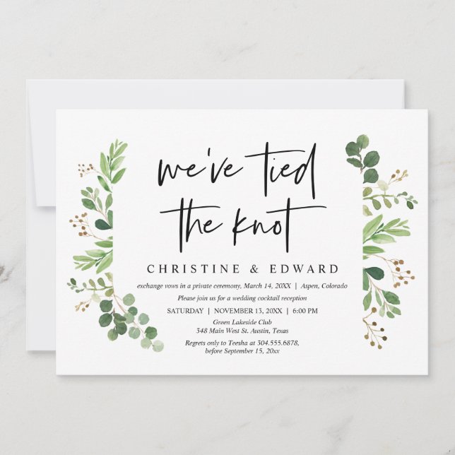 We've tied the knot, Wedding Elopement celebration Invitation (Front)