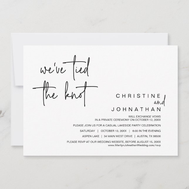 We've Tied The Knot, Wedding Elopement Party Invit Invitation (Front)
