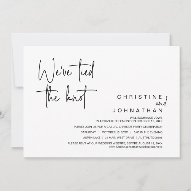 We've Tied The Knot, Wedding Elopement Party Invitation (Front)