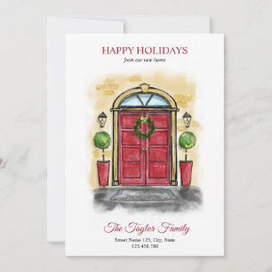 We'we moved for the holidays watercolor script hol holiday card