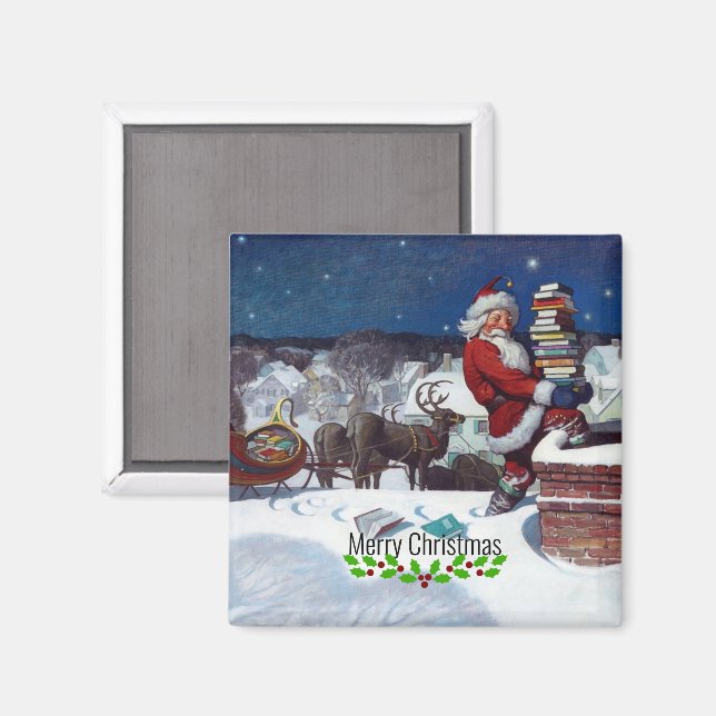 Weyeth - Santa Delivering Books for Christmas Magnet (Front/Back)